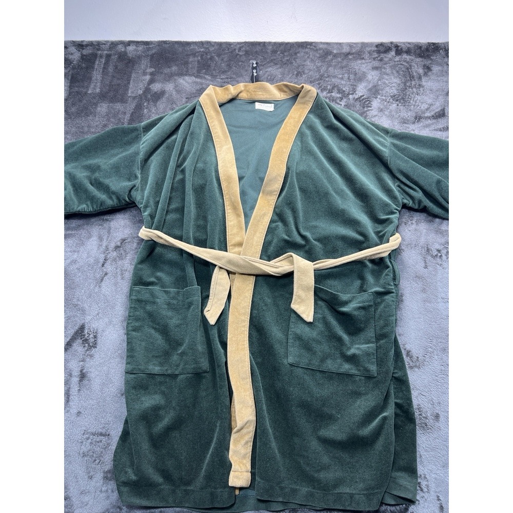 Vintage Diplomat Velour Lounge Robe‎ Green Gold Trim One Size Fits All
